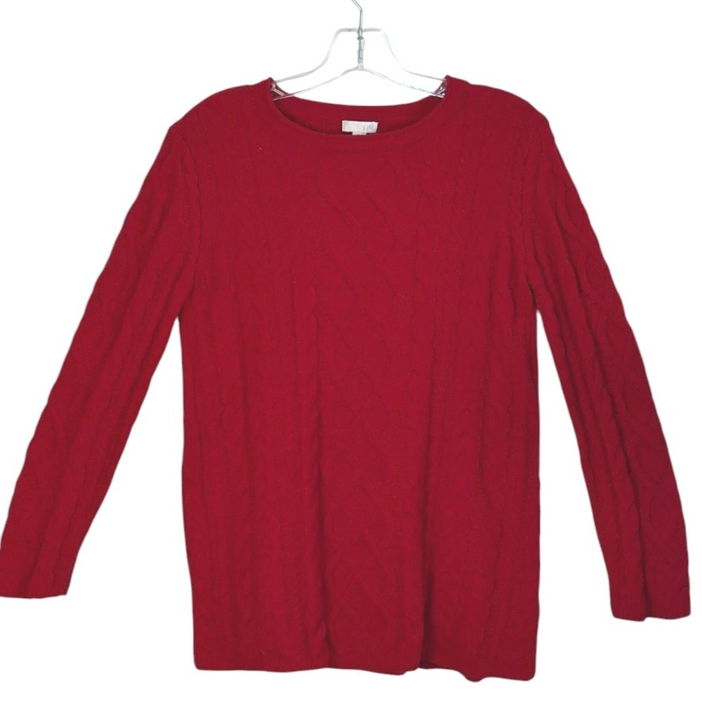 J Jill Sweater Red Cable‎ Knit Long Sleeve Crew Neck Pullover Top  Holiday XS